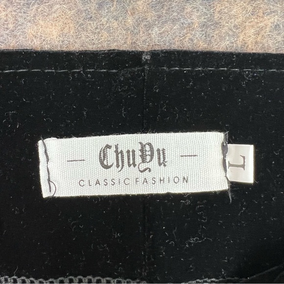 CHU DU CLASSIC FASHION SQUARE-NECK RUFFLE STRAP VELVET MIDI DRESS SIZE:L BLACK - Picture 7 of 12